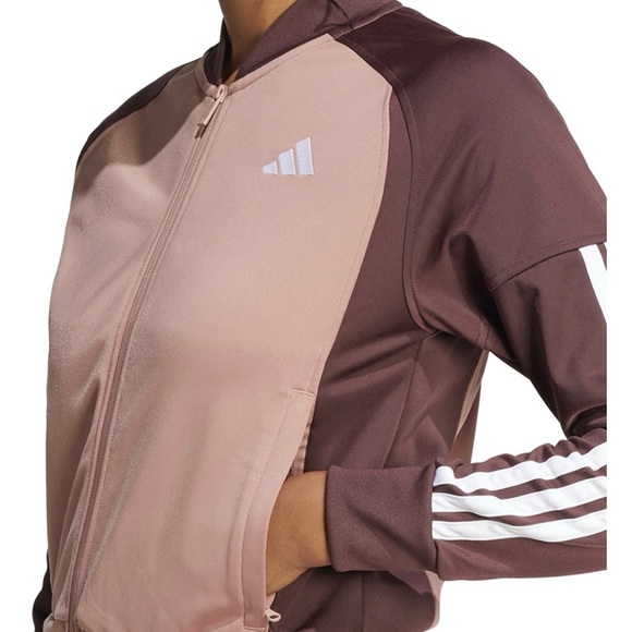 NWT adidas Women's Size L Tricot 3-Stripes Track Jacket Warm Clay/Aurora Ruby - Picture 3 of 6